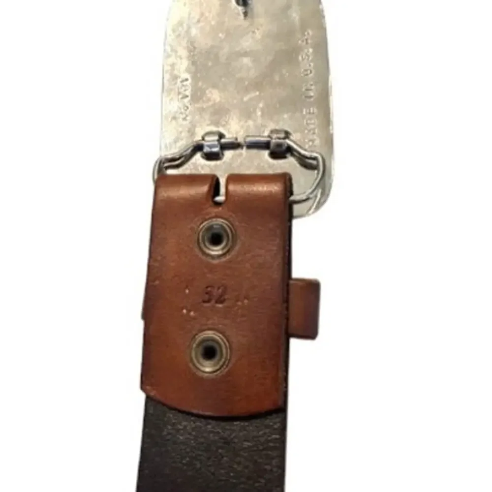 USA Made Stone Inlay Buckle Leather Belt Size 32 Brown 32-38 Western Boho